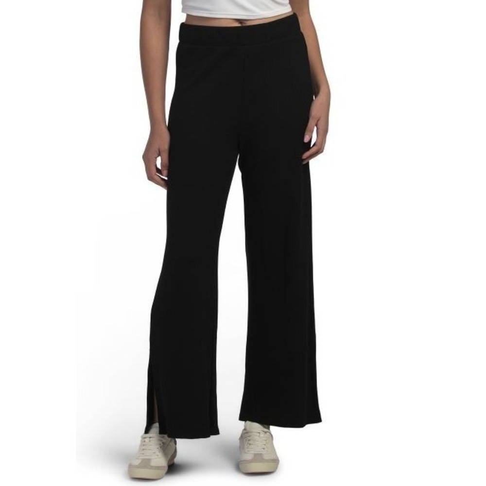 Move Theology Women's Ribbed Flare Side Slit‎ High Rise Pants in Black XSmall